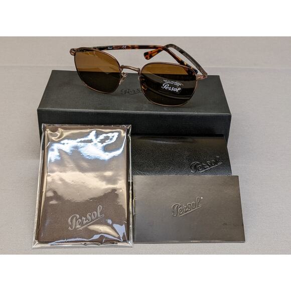 PERSOL PO2476S 108133 Brown Square Unisex Sunglasses, Brown/Brown, 52 mm - Picture 1 of 12
